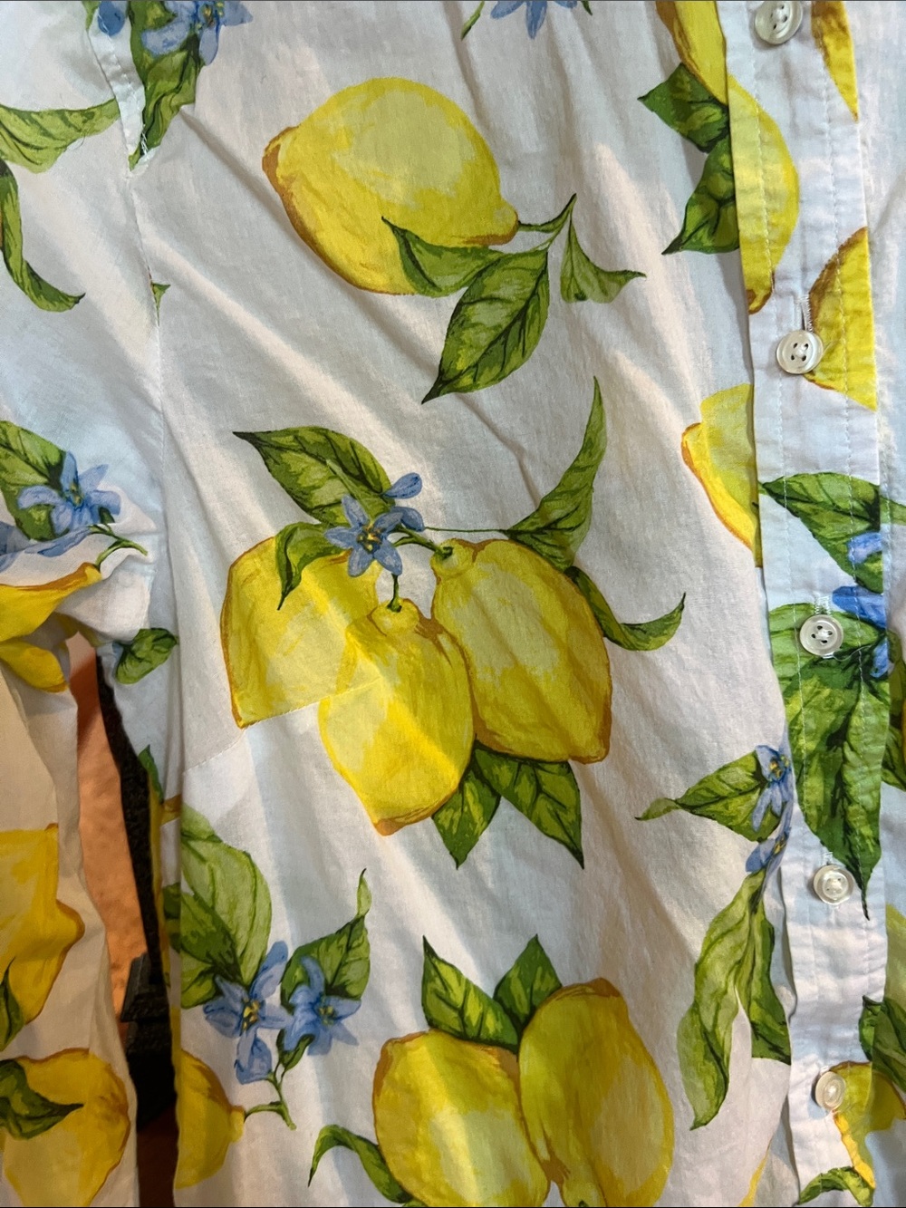 Talbots Women's Lemon Print Button-Front Blouse - White/Yellow/Green - Picture 9 of 11